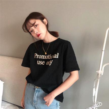 Musim Semi Baju Wanita 2018 model baru Gaya Korea Gaya Harajuku netral huruf lengan pendek baju kaos Atasan Baju Dalaman murid Kaos