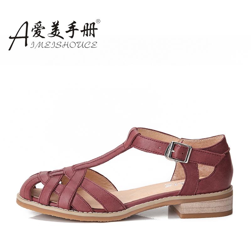 Pengguna Kecantikan Perempuan Datar Ukuran Besar Sepatu Wanita Modis Sandal Musim Panas (Merah Marun Kulit Babi Nelly)