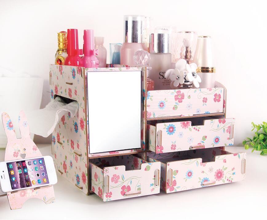 Phoebes Wooden Diy Make Up organizer accessories Box with mirror and tissue dispenser FREE CP holder (DAISY FLORAL) Philippines