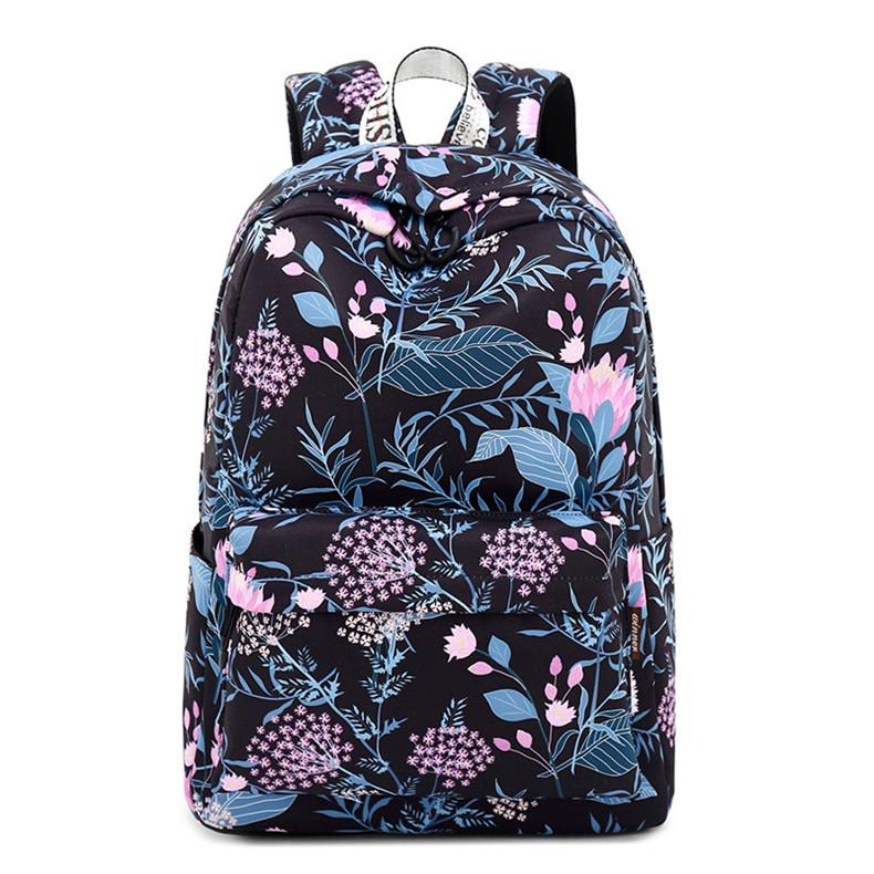 Fashion Tahan Air Ransel Wanita Bunga Ransel Sekolah Cetak Anak Perempuan Setiap Hari Ransel Berpergian Laptop Mochila (Ukuran Kecil)-Intl