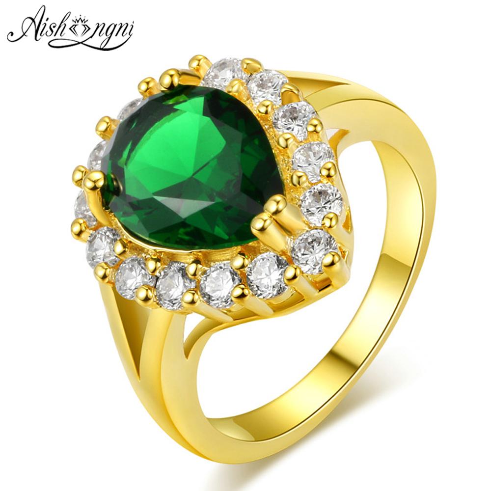 Mewah Cincin Kristal Hadiah Perhiasan Cincin Emas Pertunangan Pernikahan Mempelai Perempuan Cincin Jantung untuk Wanita