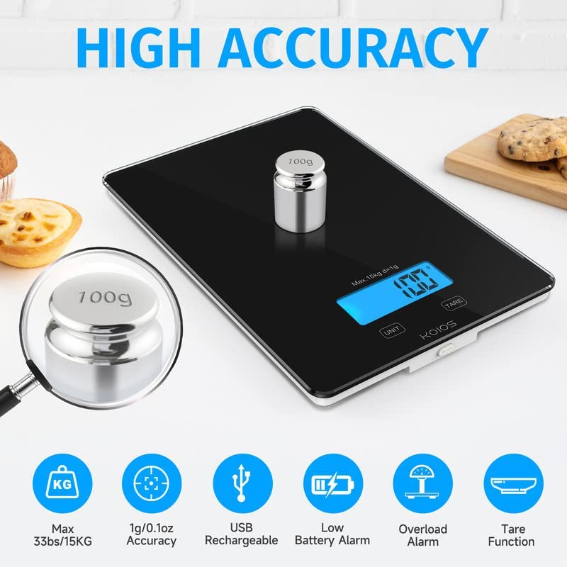 KOIOS K68 33lb Digital Kitchen Scale with USB Rechargeable