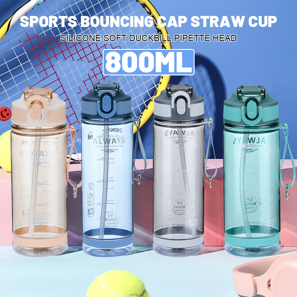 Plastic Cup with Straw Sports Water Bottle with Bouncing Cap