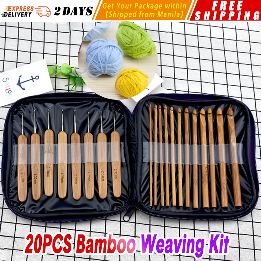 Practical 20Pcs Bamboo Crochet Hook Set Handle DIY Wooden Yarn Sewing  Knitting Needle Tool With Case 1-10mm