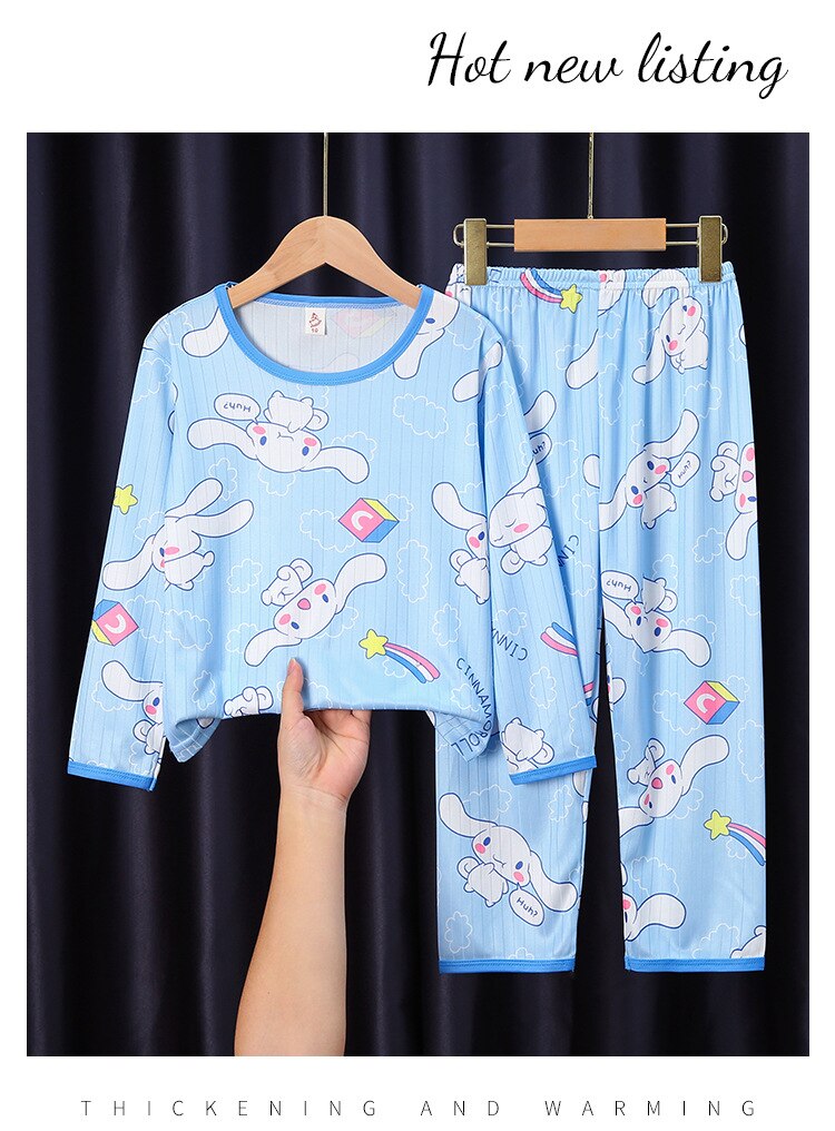 Hello Kitty Kuromi Thicken Pajamas Set Winter Autumn Baby Boy Girl Flannel  Fleece Children Warm Catoon Sleepwear Kids Home Suit - T-shirts - AliExpress
