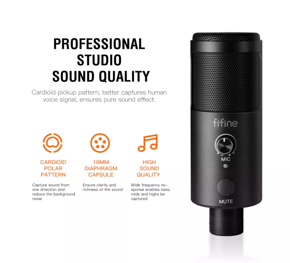 FIFINE USB Microphone, Plug and Play Home Studio USB Condenser Microphone  for Skype, Recordings for , Google Voice Search, Games, for Windows  and Mac-K668 