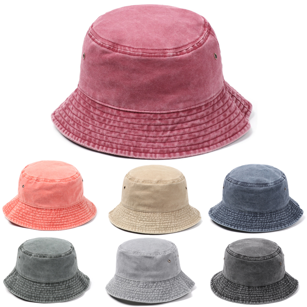 Korean Letter R Denim Bucket Hat Women Summer Sunshade Fisherman Hat