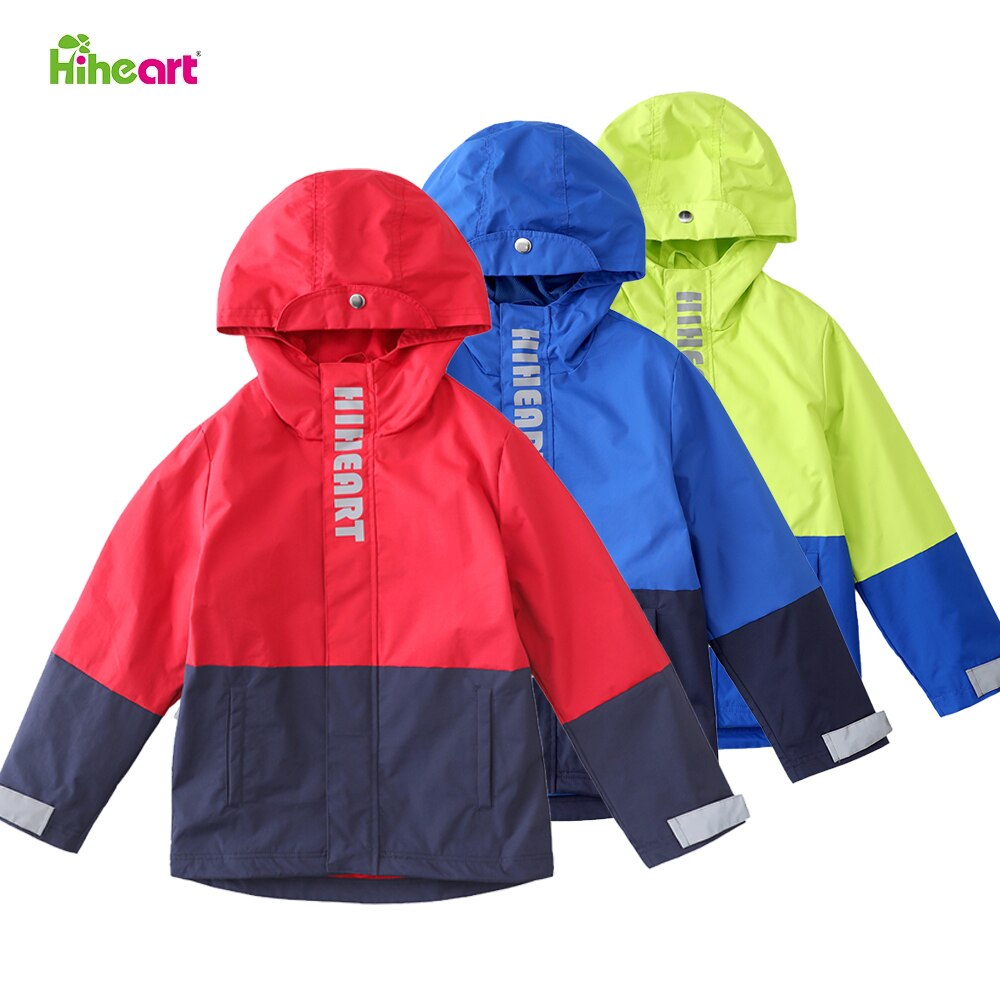 ZZOOI Hiheart Boys Jacket Hooded Waterproof Windproof Kids Mesh Lined Rain Jacket Lightweight Outdoor Windbreaker Reflective Strip ราคา 828 บาท*ส่งฟรี