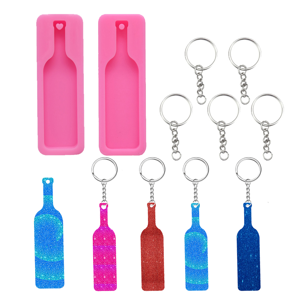NARGANG89 Handmade Pendant Candy Chocolate Jewelry Making Keychain Silicone Mold with Hole Keyring Silicone Mould Love Beer Bottle Shape