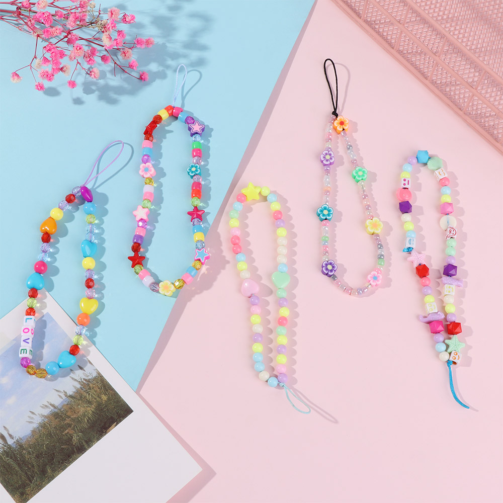 LWGHWL New Fashion Pearl Anti-Lost Colorful Mobile Phone Strap Lanyard Phone Chain Cell Phone Case Hanging Cord Soft Pottery Rope