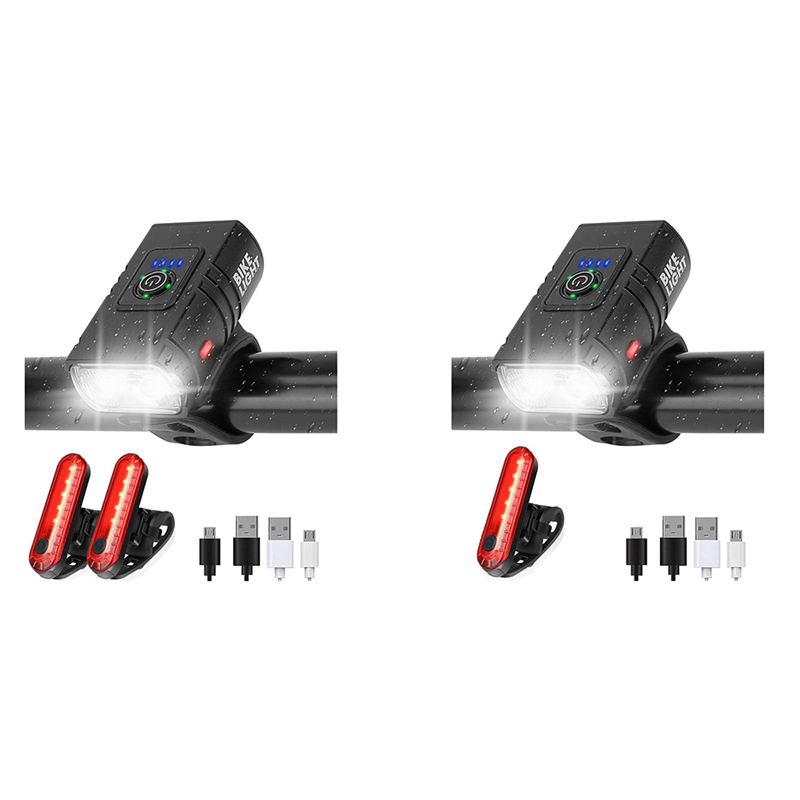 USB Rechargeable Bike Light Set Front and Rear,LED Aluminum Bicycle Headlight,Bike Head Light,Cycling Front Rear Lamp