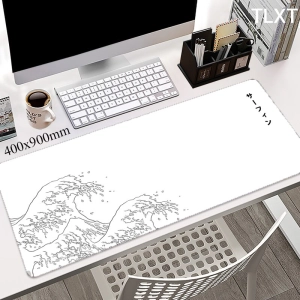 สินค้า บริษัท แผ่นรองเมาส์สีขาว Great Wave Computer Table Pad แป้นพิมพ์ Office Makeup Pad อุปกรณ์เสริม พรมคอมพิวเตอร์ขนาดใหญ่ แผ่นรองเมาส์ศิลปะญี่ปุ่น