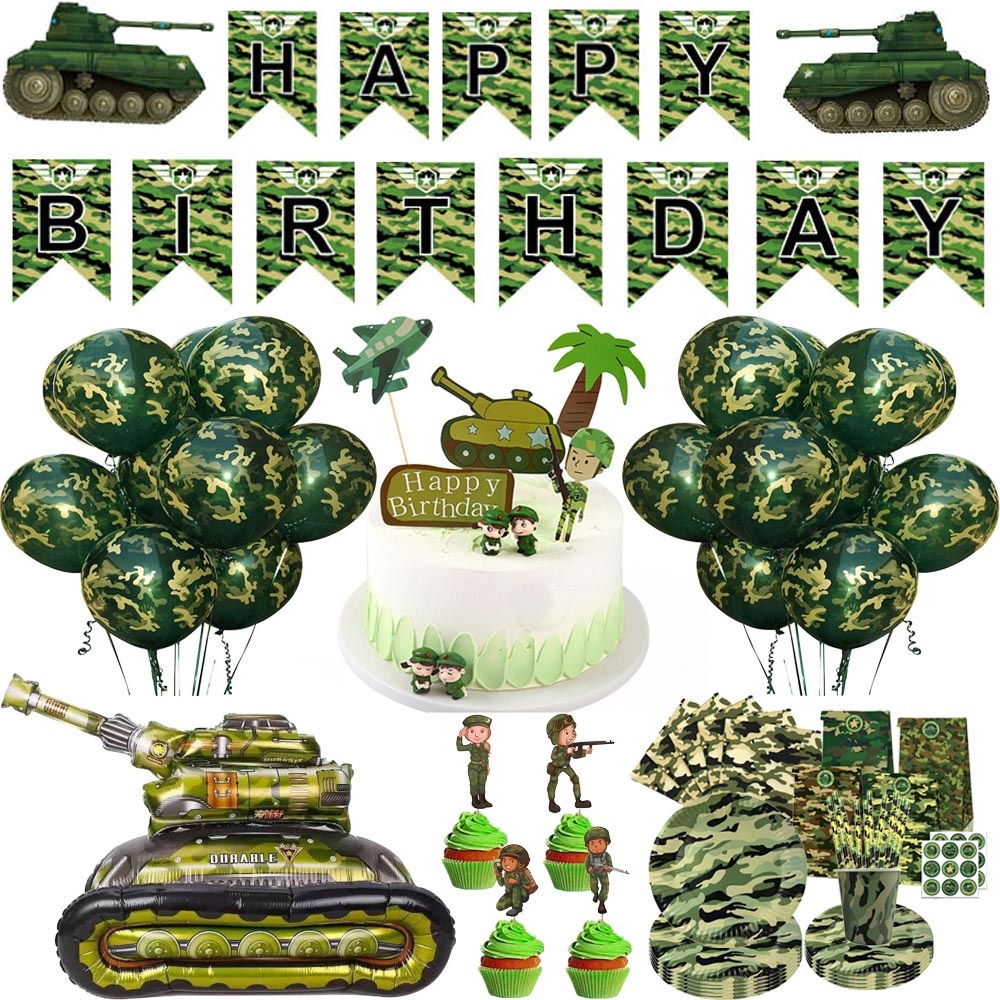 Camouflage Theme Party Decorations Army Camo Netting Banner parachute  Ballon Baby Shower Kids Military Birthday Party Supplies