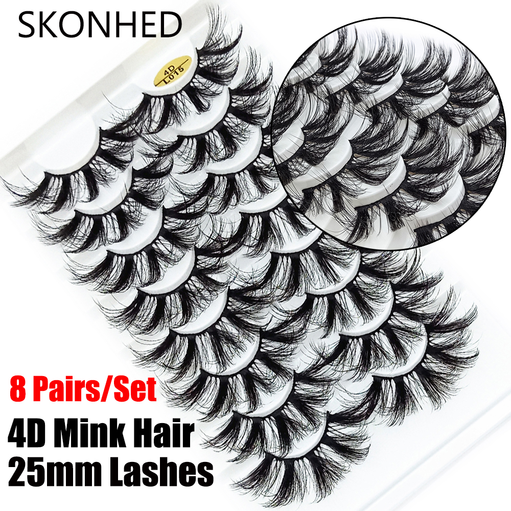 SQXRCH SHOP SKONHED 8 Pairs Beauty Wispy Fluffy Handmade Makeup Tools 4D Mink Hair False Eyelashes Eyelash Extension 25mm Lashes