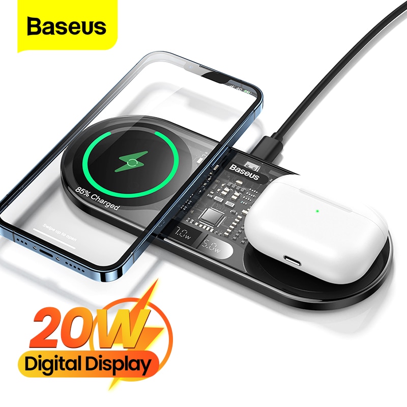 Baseus 20W Dual Qi Wireless Charger For iPhone 13 12 Pro Airpods 2 in 1 Induction Fast Wireless Charging Pad For Samsung Xiaomi