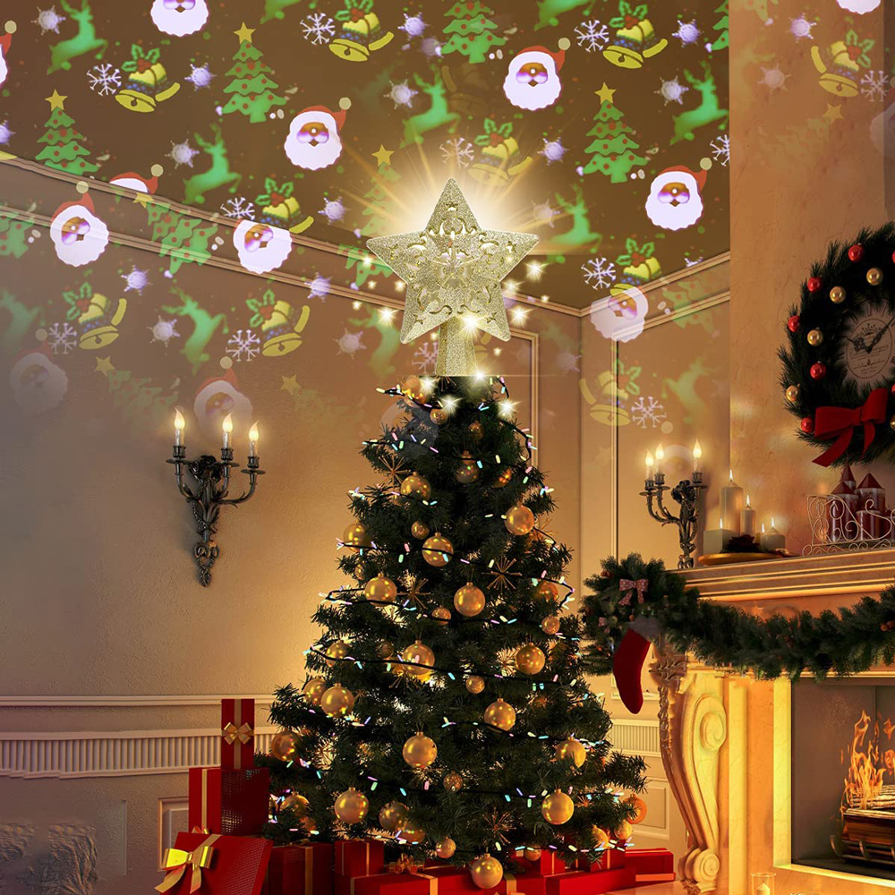 Christmas Tree Topper Lighted Snowflake Tree Topper With Led Projector