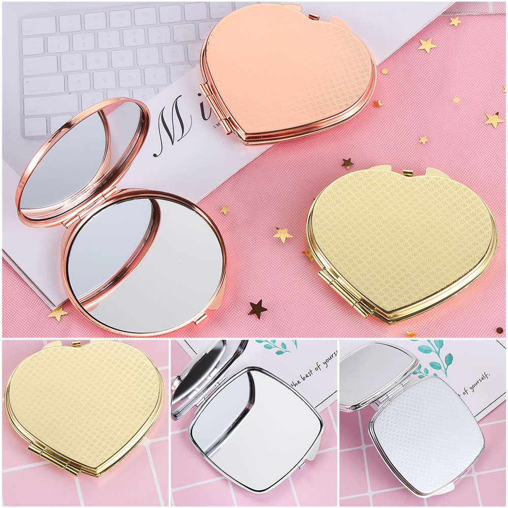 SEHLW953 Fashion Makeup Tools Pocket Easy To Open Double-sided Round Heart Shaped Makeup Mirror Metal Rose Gold Compact Folding