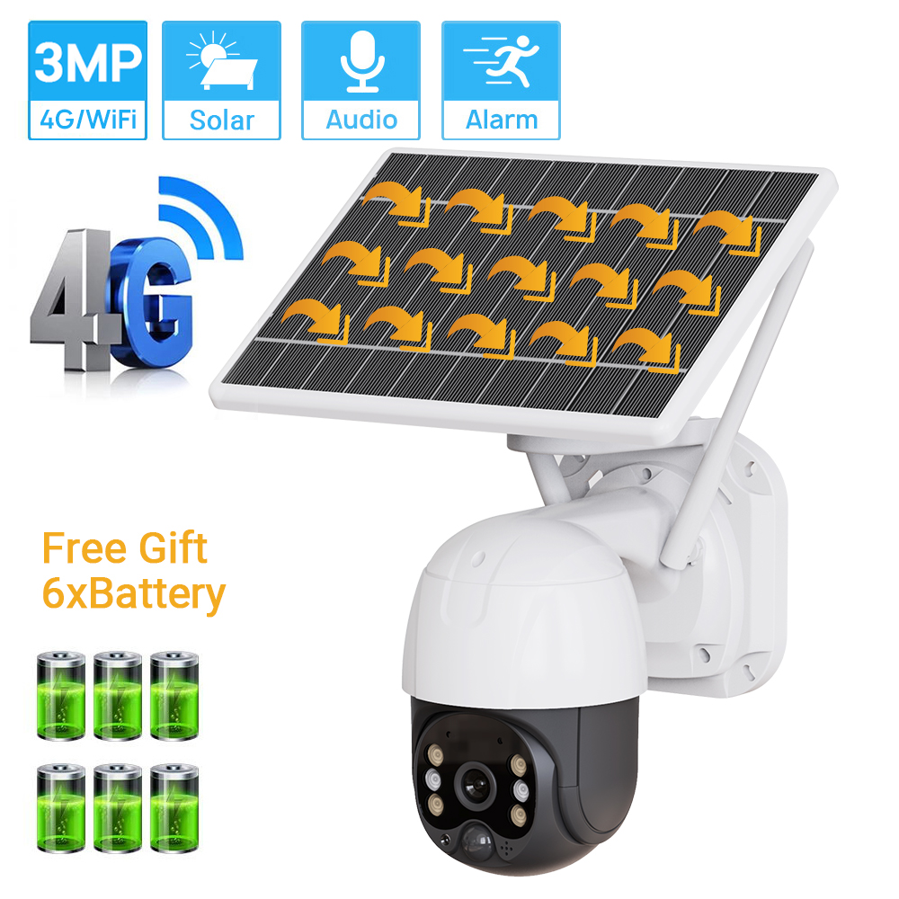 Hamrol 3MP 4G SIM Card / Wifi Solar PTZ Camera Outdoor PIR Human Detection Audio Wireless Color Night Vision CCTV Battery Security Camera
