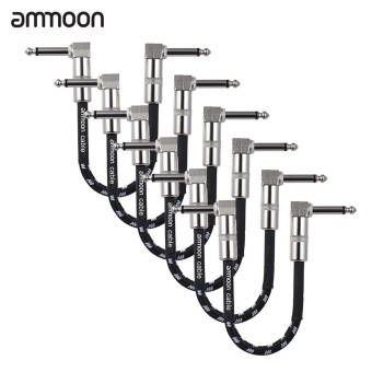 ammoon 6 Meters// 20 Feet Electric Guitar Bass Musical Instrument Cable Cord 1//4 Inch Straight to Right Angle Plug Black White Woven Jacket