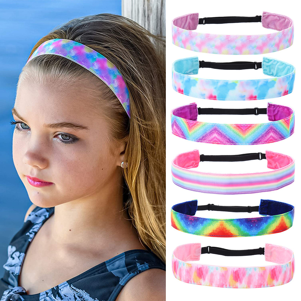 F8C503Y Women Adjustable No-Slip Comfortable Rainbow Hair Bands for Kids Leopard Hairband Hair Accessories Tie-Dye Headbands