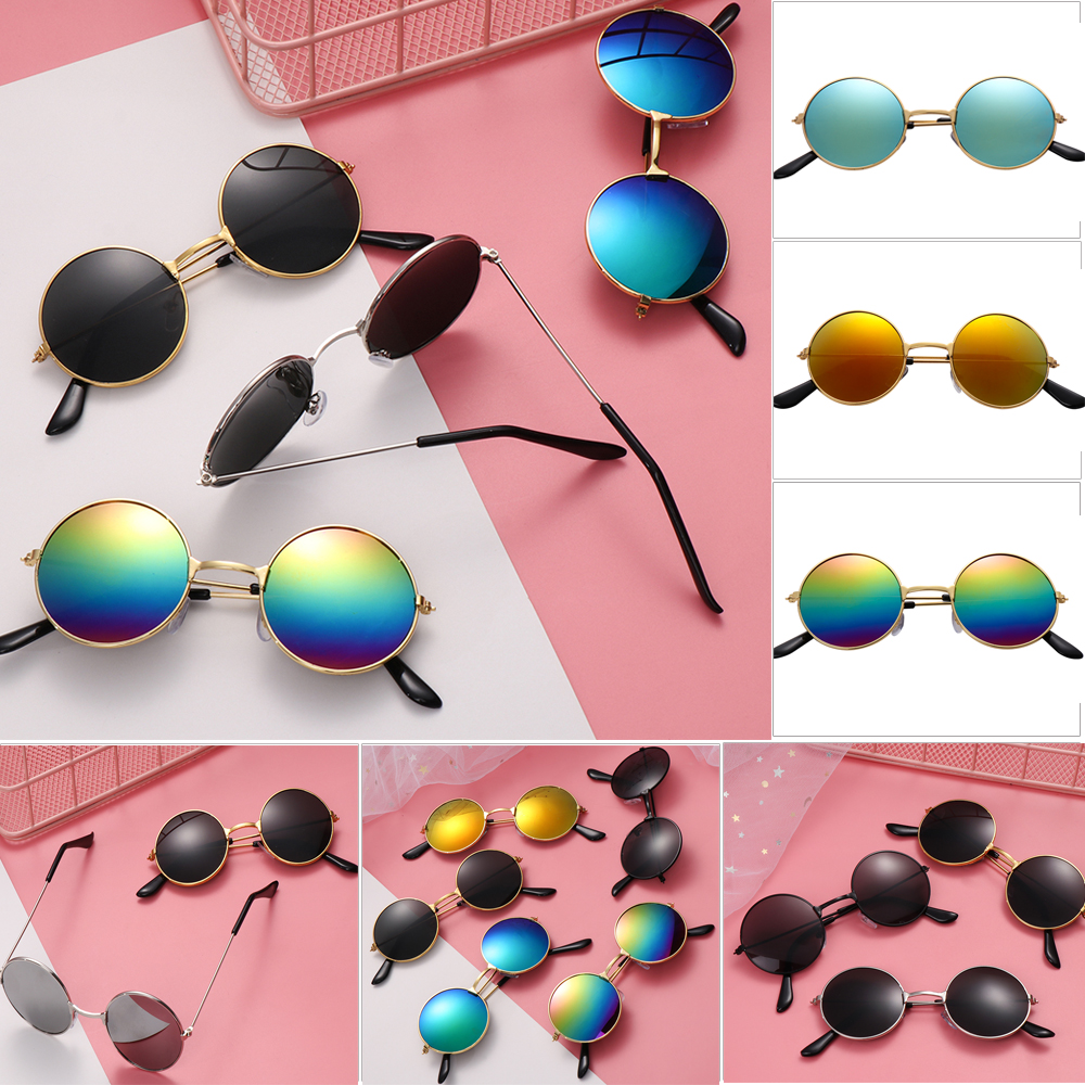 QJZN6F8XJ 1pc Cute Fashion Trend Reflective Outdoor Product Color Film Round Sun Glasses Children Sunglasses Eyewear Retro