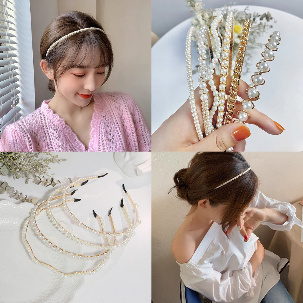 N33GVC3Q Women Hair Clip Fashion Jewelry Korean Style Pearl Hairbands Headband Hair Hoops Bridal Headwear