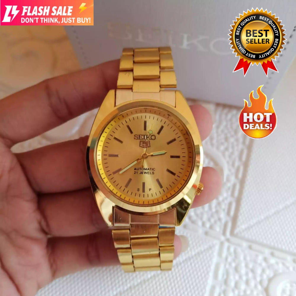 Seiko 5 Automatic 21 Jewels All Gold Stainless Steel Watch for Men Lazada PH