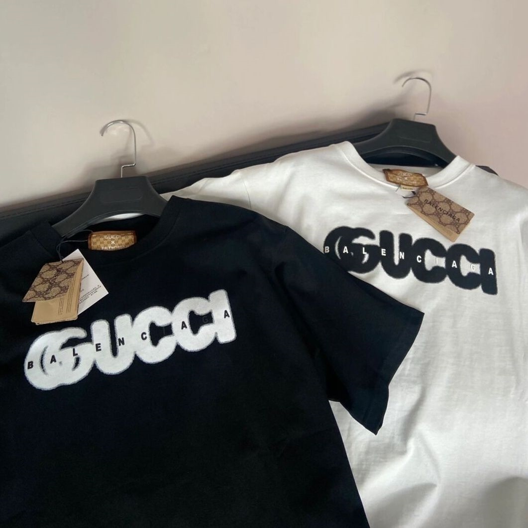 Gucci Balenciaga joint overlapping letters short-sleeved T-shirt