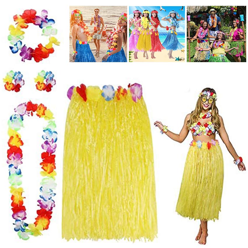 ❤️【Local Send Out】【40CM/60CM】Cheap Plastic Fibers girls Woman Hawaiian Hula  Skirt Hula Grass costume Garland Flower Skirts Hula dress up Party Hawaii  Beach ZJJ-Hawaiian-Grass-Skirt