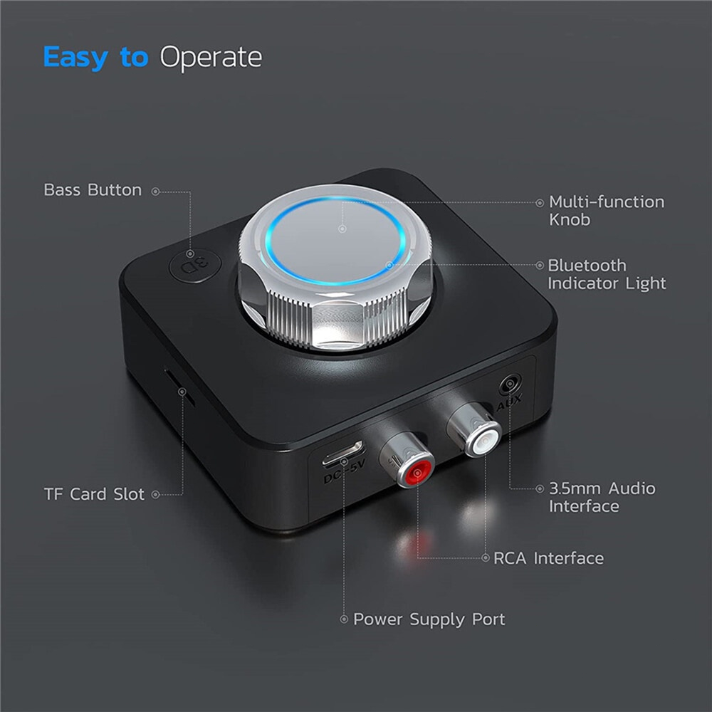 Bluetooth 5.0 Audio Receiver 3D Stereo Music Wireless Adapter TF Card RCA  3.5mm AUX Jack for Car Spe