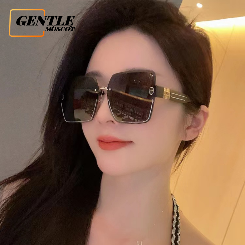 (GENTLE MOSCOT) New Luxury Big khung vuông Kính mát thời trang chống UV không khung kính mắt cho phụ nữ