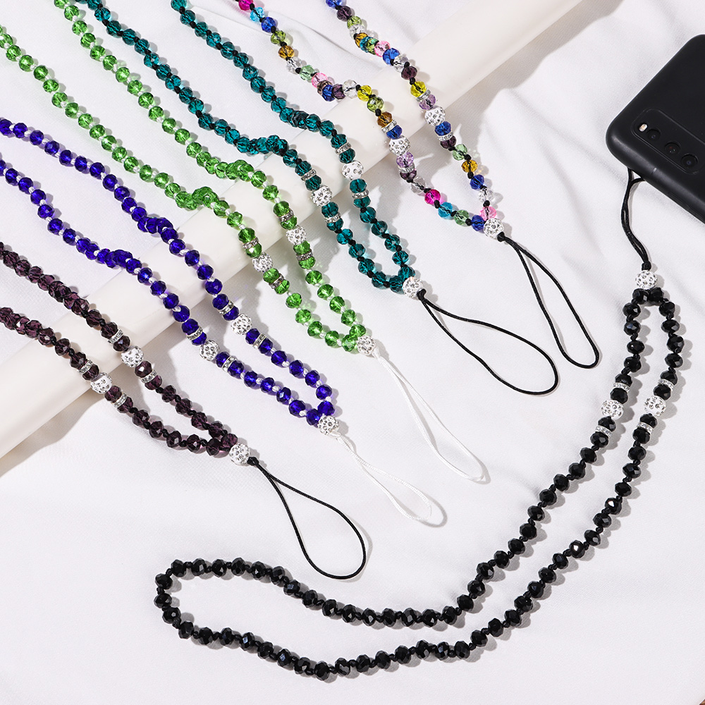 PU10703703603 New Anti-Lost Colorful Artificial Crystal Mobile Phone Strap Lanyard Phone Hang Rope Phone Chain Cell Phone Case Hanging Cord