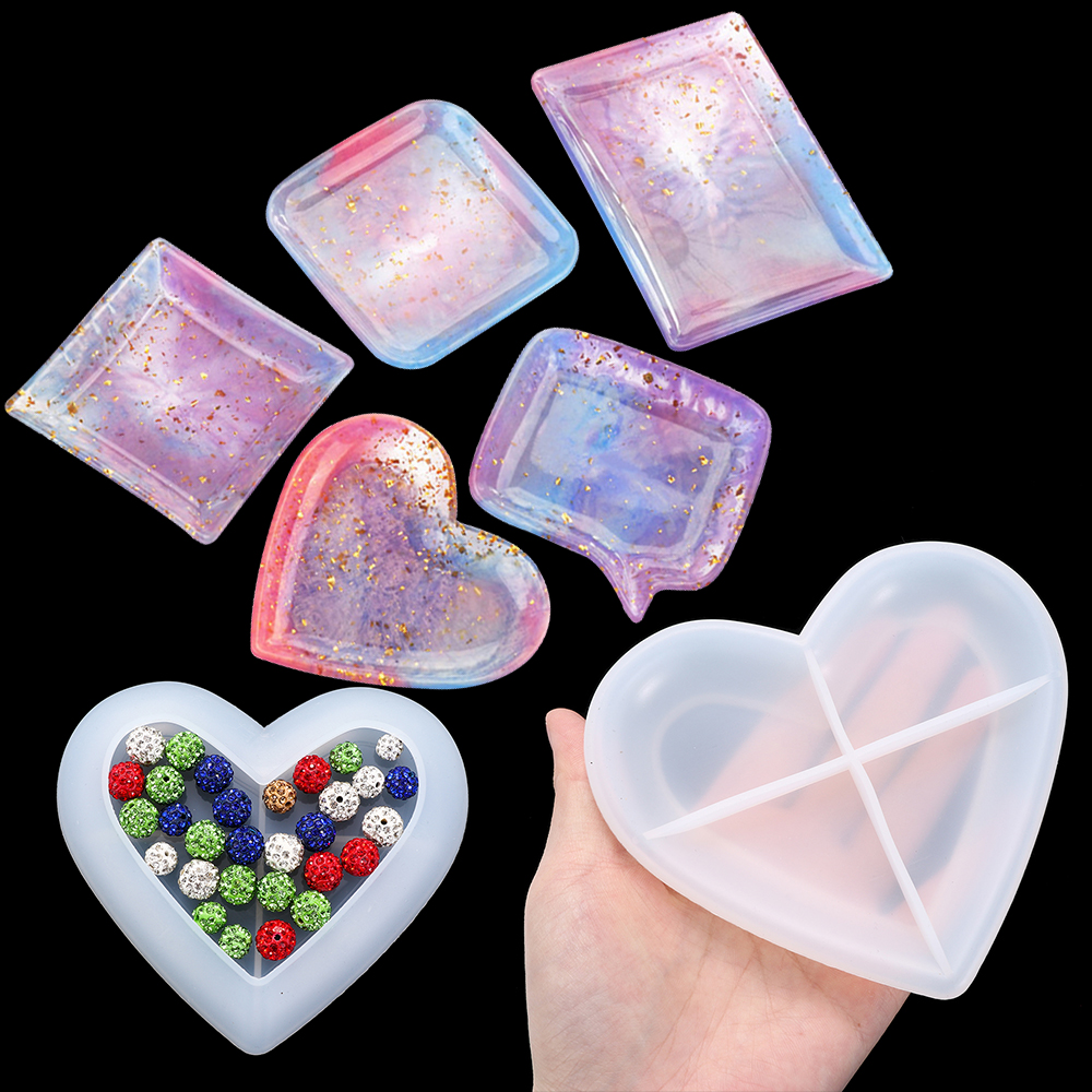 SWRJGM SHOP Heart Shape Plate Dish Resin Crafts Casting Jewelry Making Tool Resin Tray Molds Coaster Mould Silicone Ashtray Mold