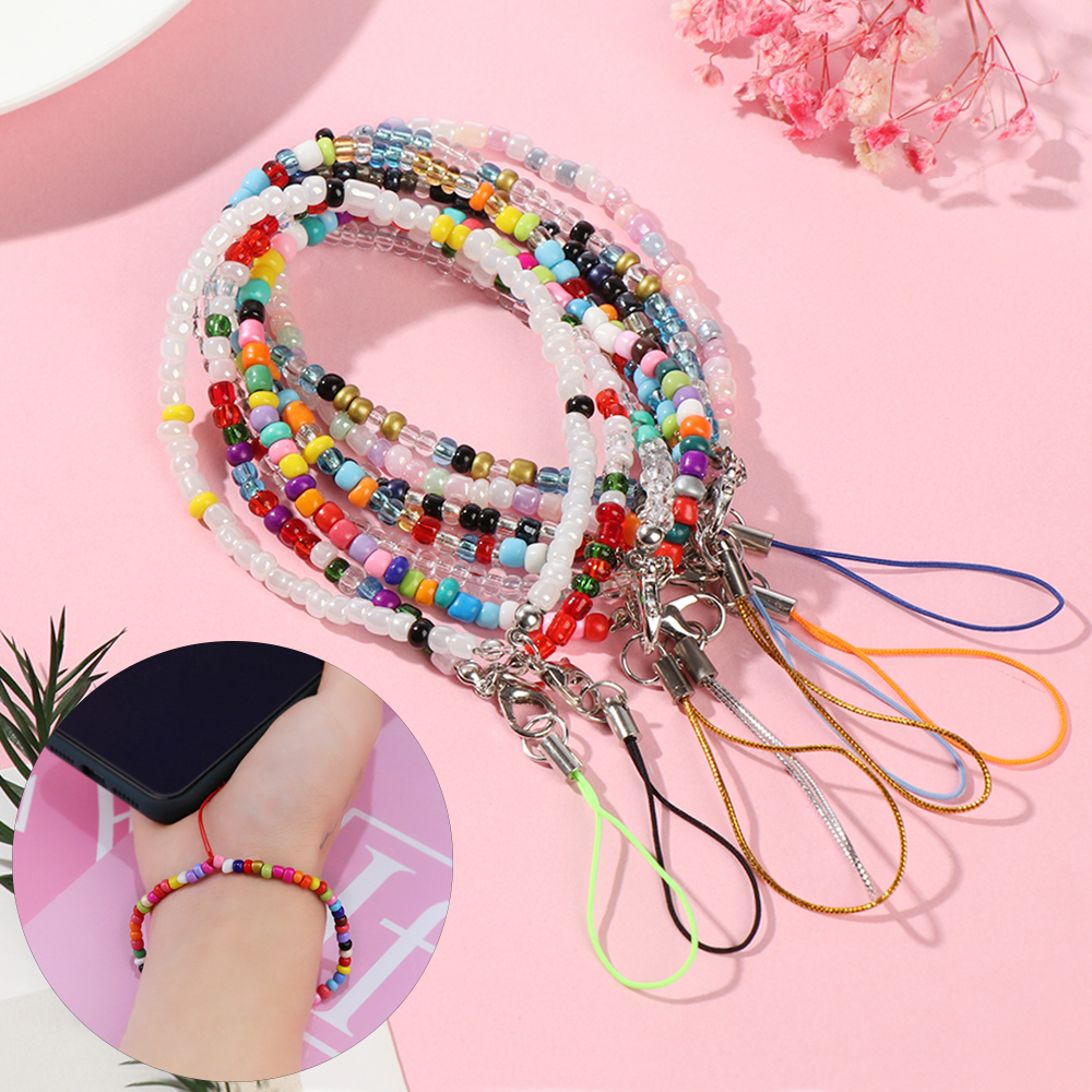 VHOIC Girls Lady Phone Case Hanging Cord for Keys Colorful Phone Charm Strap Mobile Chain Acrylic Bead Phone Bracelet