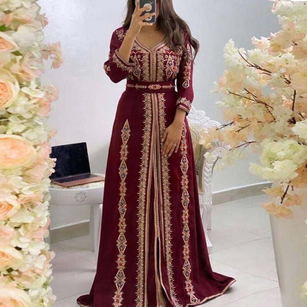 Luxurious Beads Kaftan Dresses Women Dubai Embroidery Elegant Long