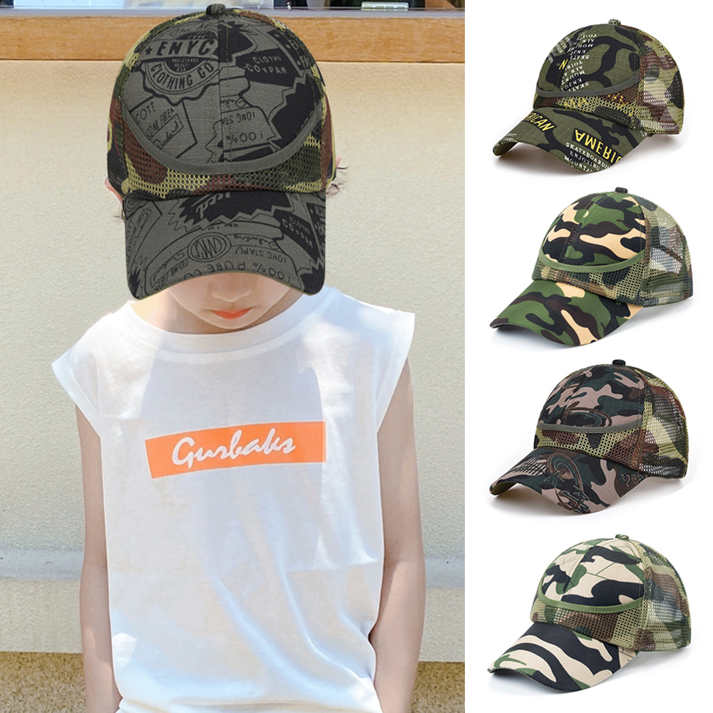 MKZ6053888แฟชั่นฤดูร้อนกองทัพ3-9ปีเด็กหมวกเบสบอลหมวกฮิปฮอปหมวกแก๊ปลายพรางเด็กหมวกตาข่าย