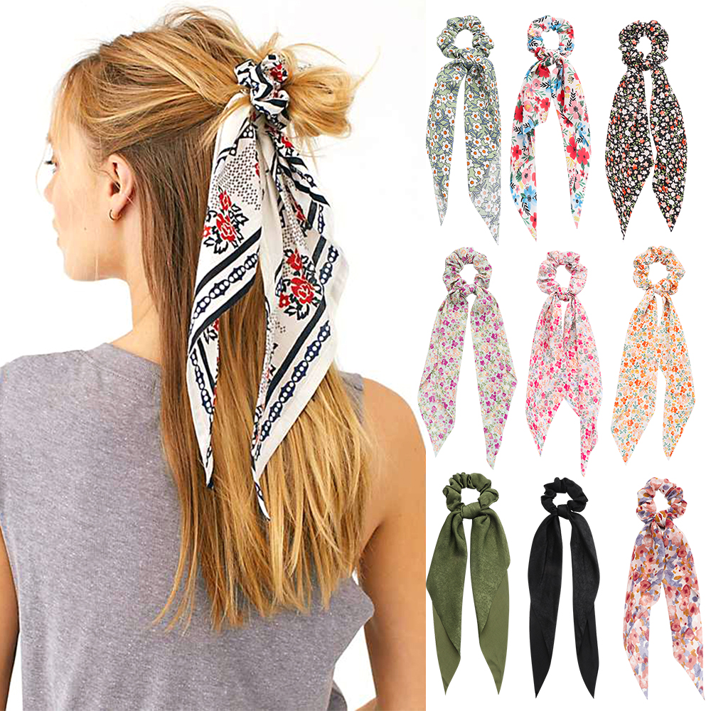PAN6303936269 Fashion Bow Ribbon Scrunchie Hair Accessories Boho Floral Print Scrunchies Elastic Hair Bands Ponytail scarf Long Ribbon Hair Tie