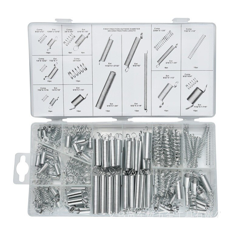 New style 200Pcs/box Steel Spring Electrical Hardware Drum Extension Tension Springs Pressure Suit Metal Assortment Hardware Kit Nails Screws and Fast