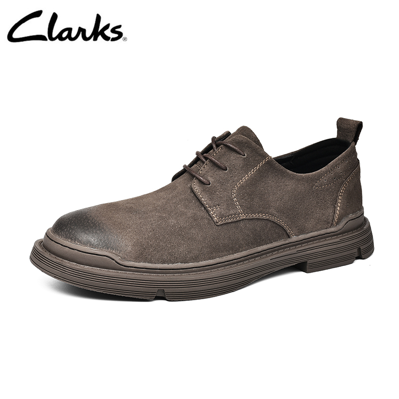 Clarks_ giày da giày thể thao da lộn nam langton race dark tan combi