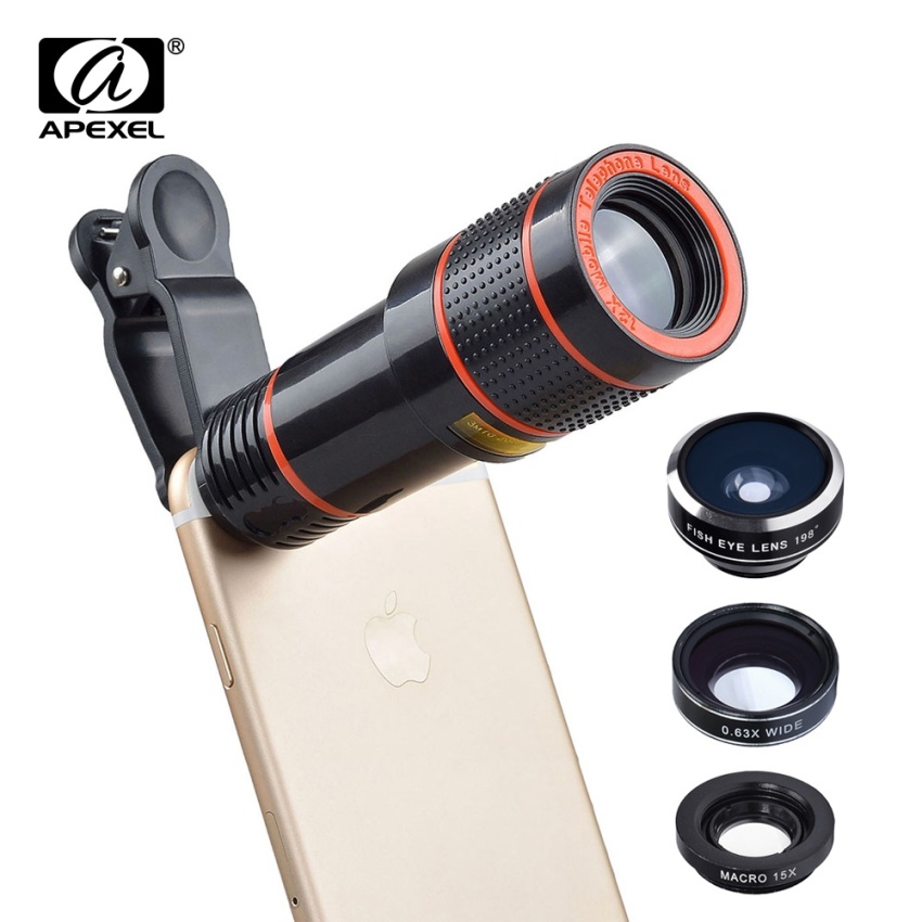 Apexel 5 In 1 12X Zoom Telephoto Telescope Optical Lens&Fisheye Wide Angle Macro Mobile Phone Lenses Universal For IPhone Sumgung - Intl June 2018 - 3 Apexel 5 in 1 12X Zoom Telephoto Telescope Optical Lens&Fisheye Wide Angle Macro Mobile Phone Lenses Universal For iPhone Sumgung - intl - 3