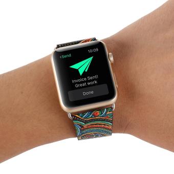 Leegoal Vintage Folk National Style Colorful Painting Watch BandStrap For Apple Watch Leather Bracelet With Connector 38mm June 2018 - 5 leegoal Vintage Folk National Style Colorful Painting Watch BandStrap For Apple Watch Leather Bracelet With Connector 38mm - 5