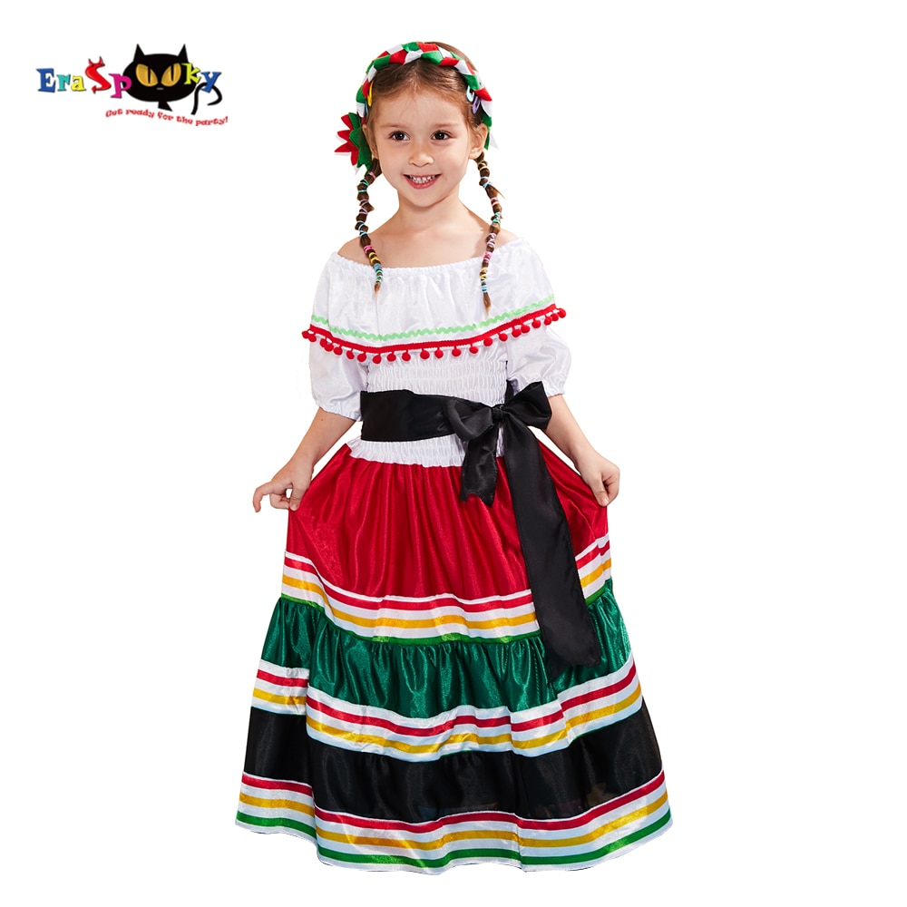 Girls Mexican Senorita Costumes Fancy Dress Cosplay Halloween Party Outfit