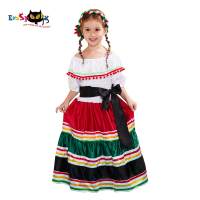 Eraspooky Mexican Senorita Costumes for Children - Fancy Dress Cosplay Halloween Party Outfit with Headpiece Waistband and Dress