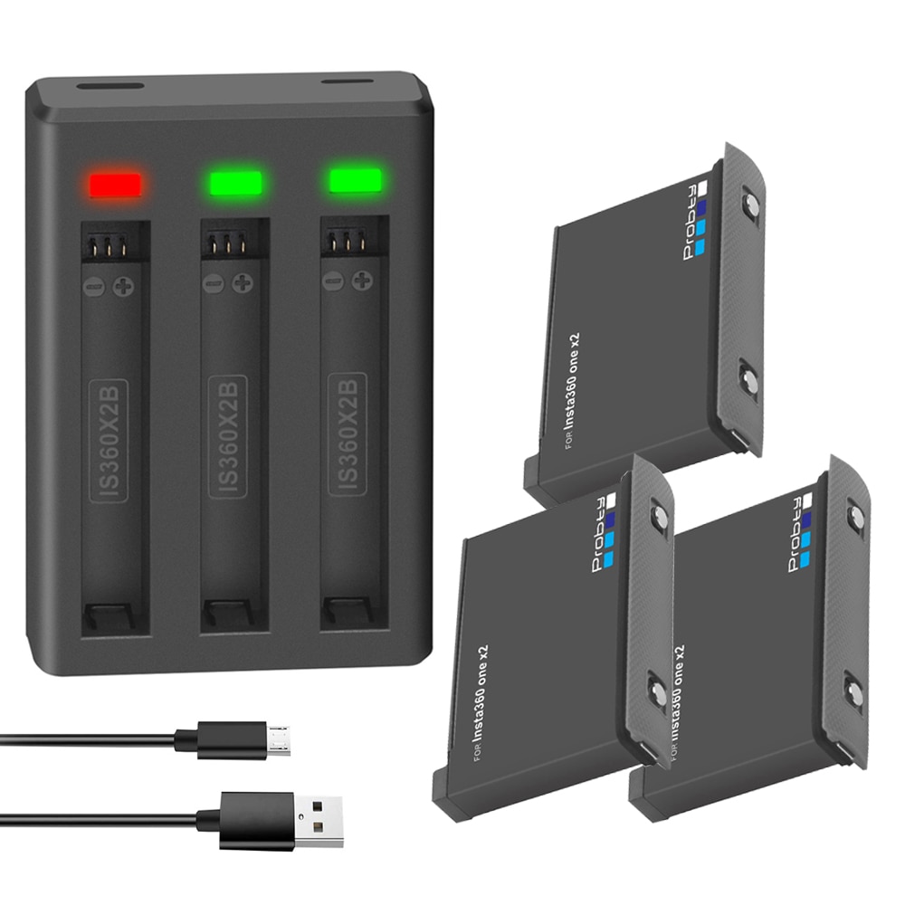 For insta360 one x2 1800mah rechargeable battery + led 3-slots charger for insta 360 one x 2 action camera accessories