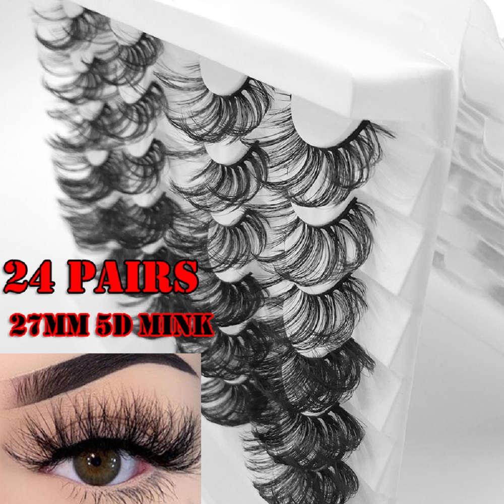 YIJIAN1984918 SKONHED 24 Pairs Cruelty-free Multilayered Effect Eye Makeup Tools Long Natural False Eyelashes Lash Extension 5D Mink Hair Full Volume Thick