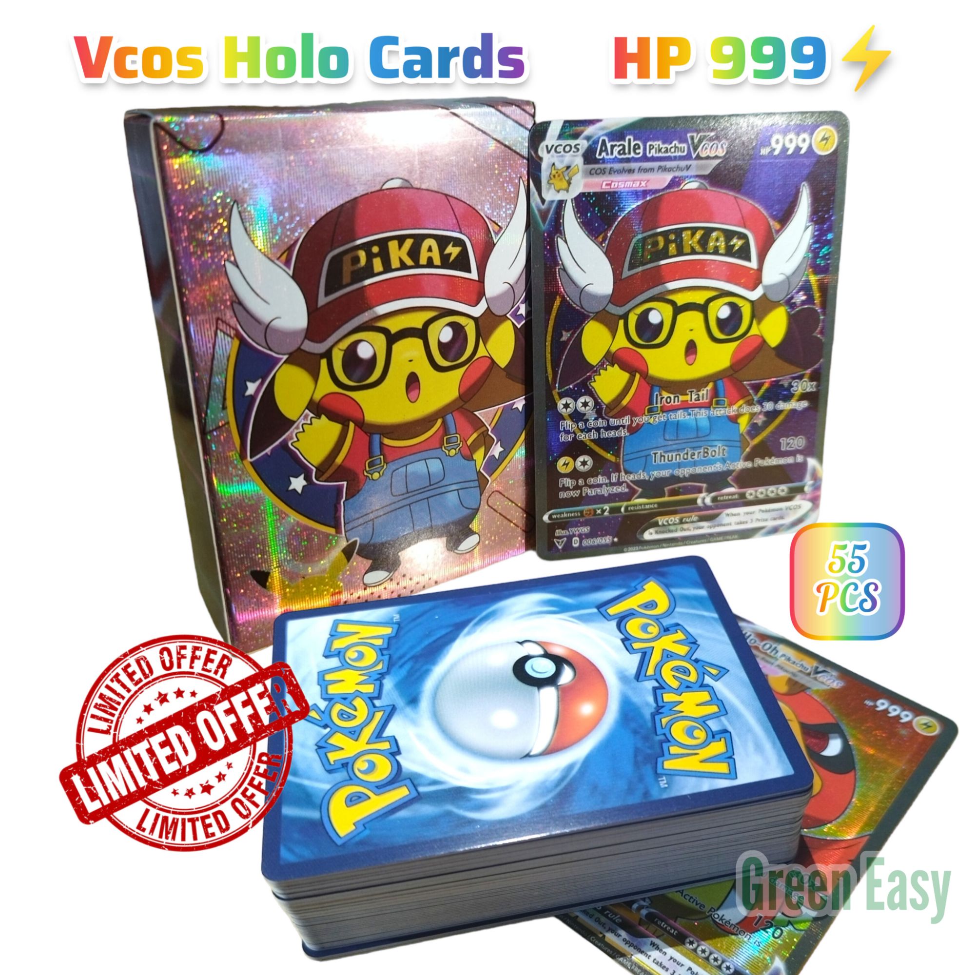 55 Pcs Ultra Rare Pokemon Cards HP 999 Pikachu Vcos Holographic