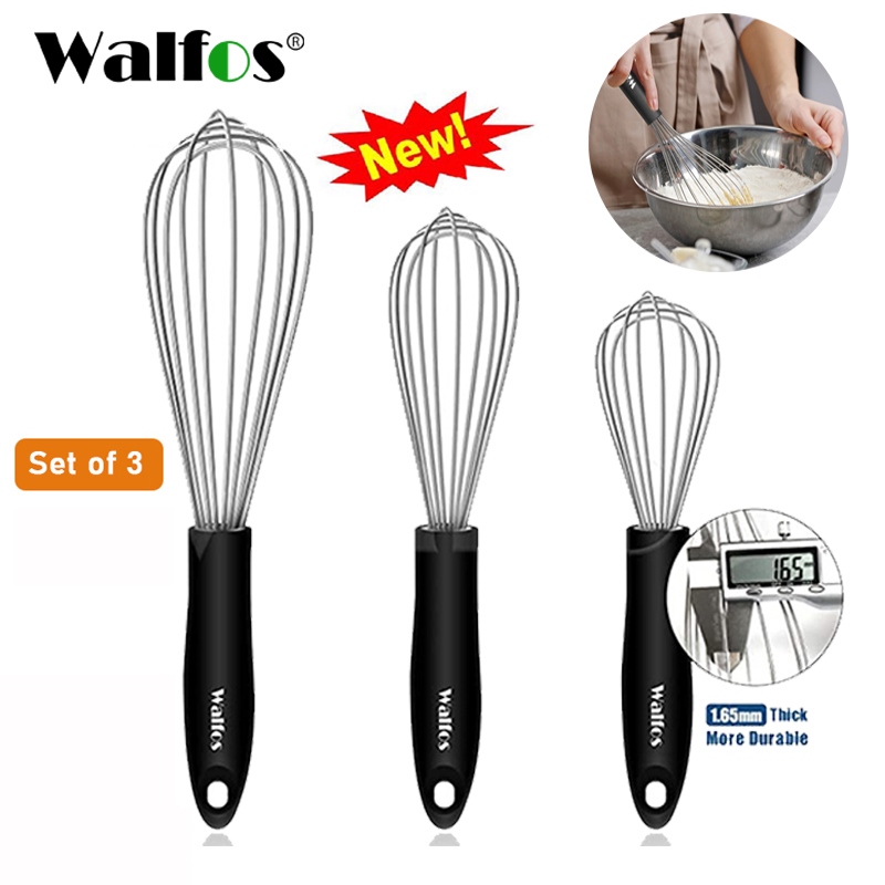 Walfos Silicone Whisk Set of 3 -Heat Resistant Kitchen Whisks for