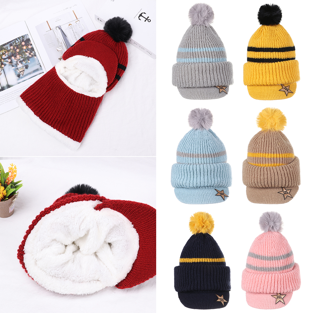 F8C503Y Aged 2-5 Winter Warm Windproof Knitted Beanie Hat Balaclava Hat Scarf Boy Girl Baby Hat Fleece Lining Caps