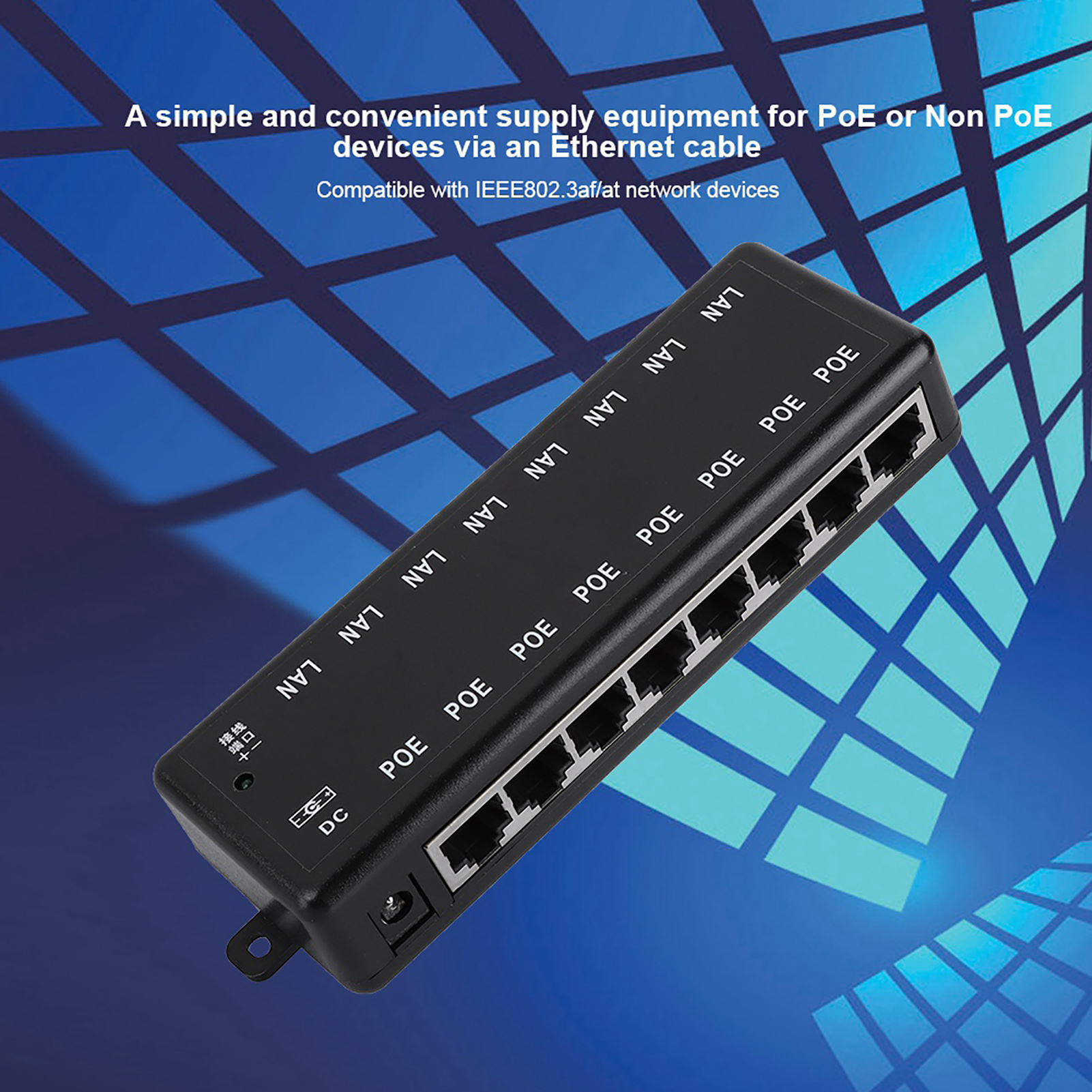 Công suất bộ chuyển đổi PoE DC12V-48V 15A Điện áp nguồn PoE phun bền vật liệu nhựa 8 giao diện PoE thụ động Bộ chuyển đổi POE cho gia đình nhà máy