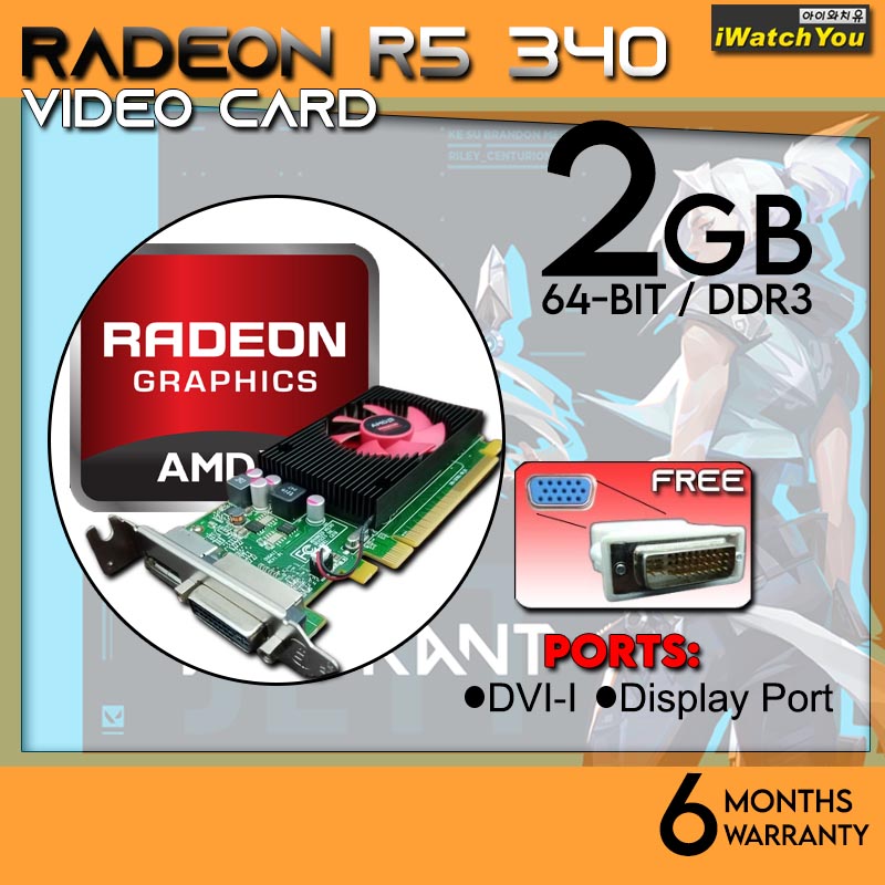 2gb video card / AMD Radeon R5 340 / 64bit DDR3 / with free dvi to vga  converter / 6 months warranty | Lazada PH